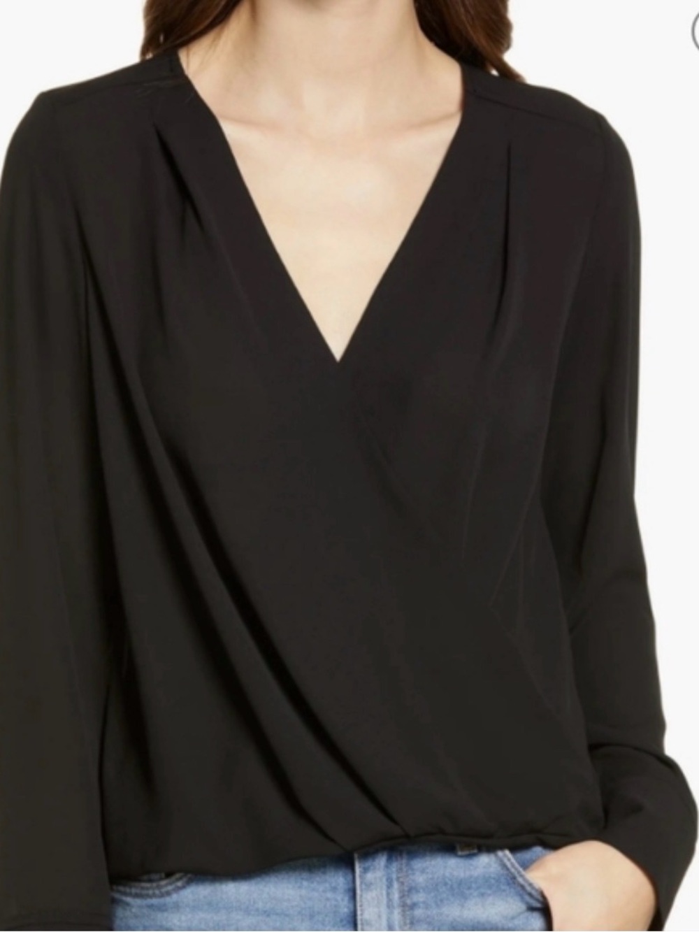 Halogen Black V-Neck Wrap Blouse